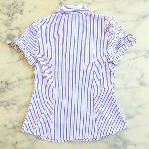 NWOT Express Design Studio Short Sleeve Button Down Stripe Shirt w/chrome decor. - Picture 5 of 5